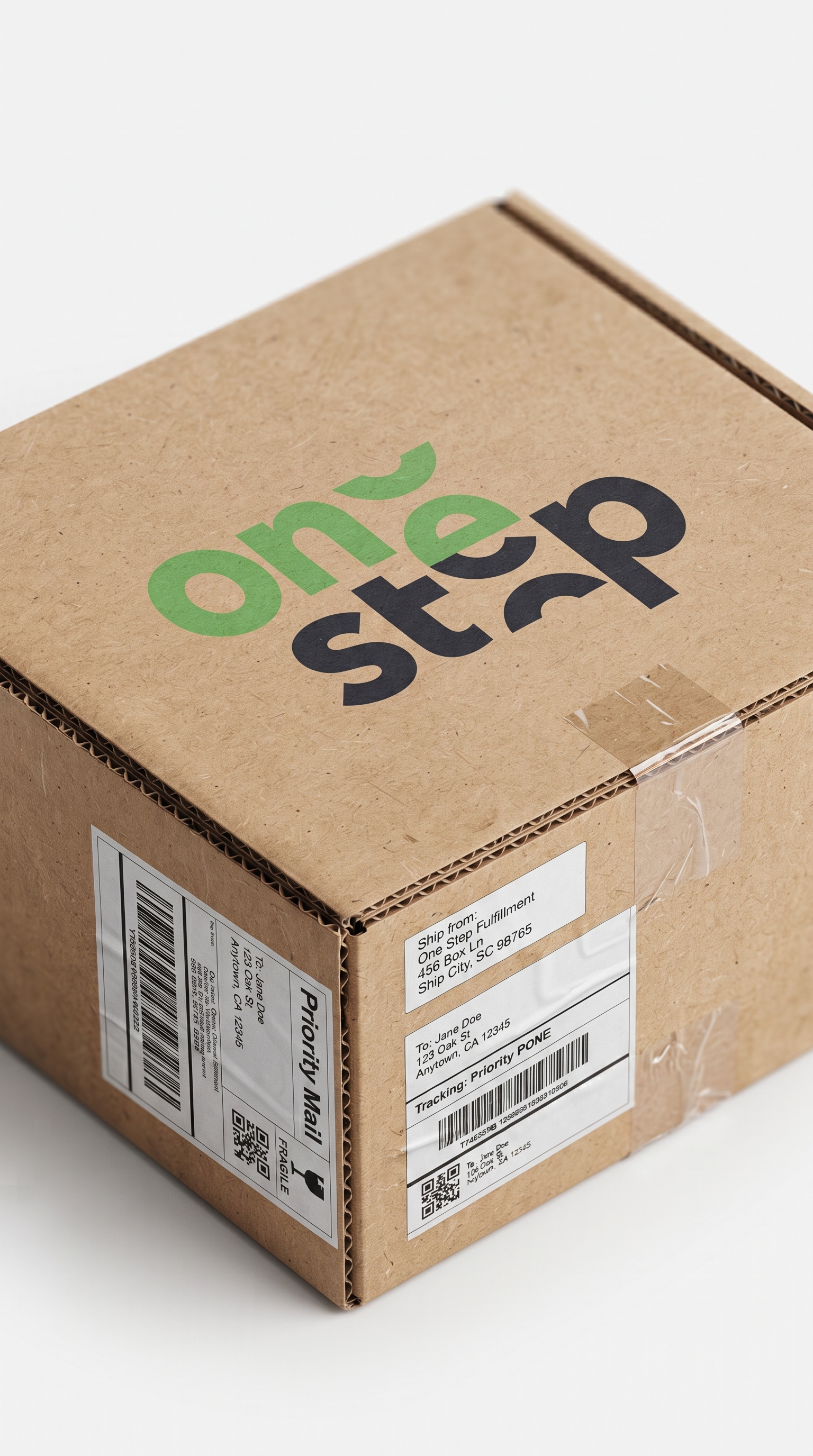 One Step branded cardboard delivery box